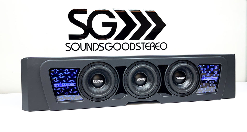 Flagship Underseat Three 8-inch Sundown SA Series Subwoofer Enclosure with Loaded Amplifier Rack for 2019-2025 GM Crew Cab Trucks with Bose