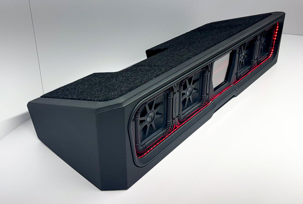 Flagship Underseat Four 8-inch Kicker L7S Subwoofer Enclosure with Loaded Amplifier Rack for 2019-2025 GM Crew Cab Trucks with Bose