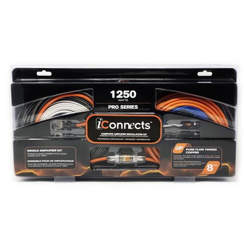 iConnects Pro Series 8AWG Complete Amplifier Installation Kit w/ RCA Cables - 1250 Watts
