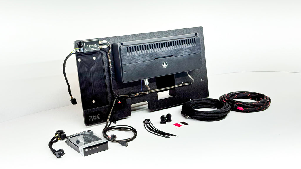 Flagship Underseat Four 8-inch JL Audio 8W3V3 Subwoofer Enclosure with Loaded Amplifier Rack for 2019-2025 GM Crew Cab Trucks with Bose