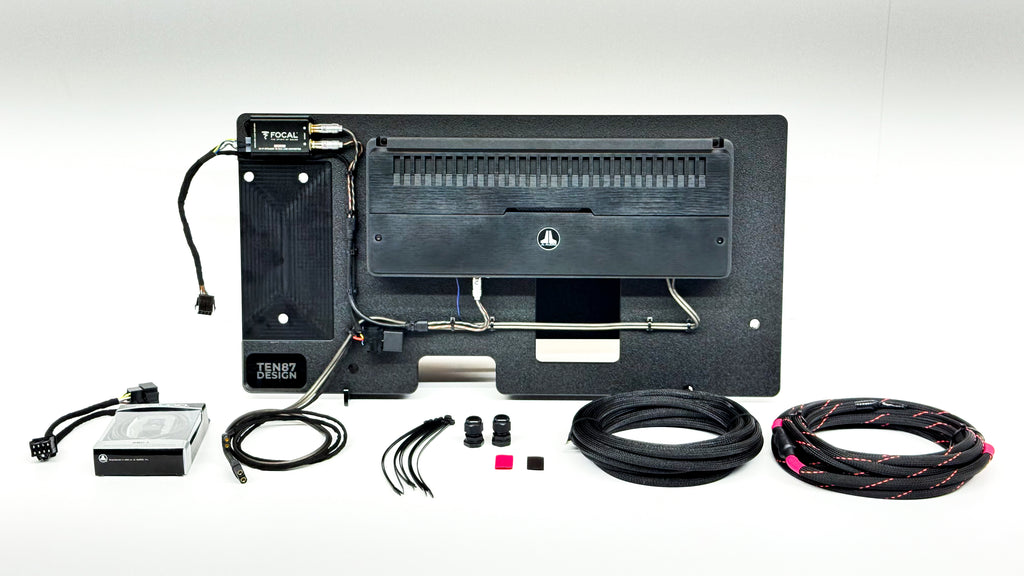 Flagship Underseat Four 8-inch JL Audio 8W3V3 Subwoofer Enclosure with Loaded Amplifier Rack for 2019-2025 GM Crew Cab Trucks with Bose