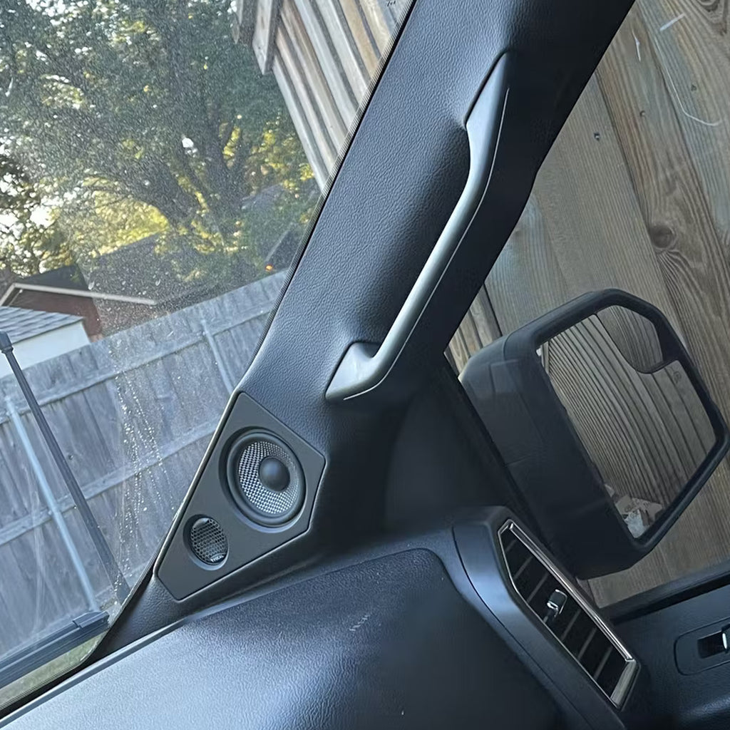 2015+ Ford F-Series & Expedition Max Custom Made 3-Way Component Speaker A-Pillars - Ebony (Black),Open Speaker Design