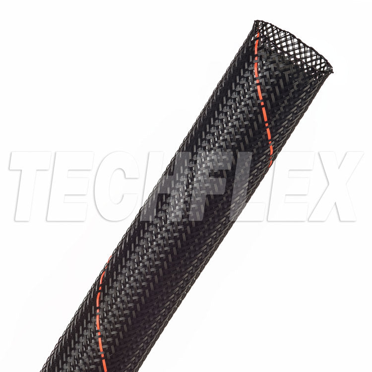 TechFlex Flexo® PET Splice Free Wire Sleeving (Sold by the Foot) - 1/0-Gauge,Black with Red Stripe