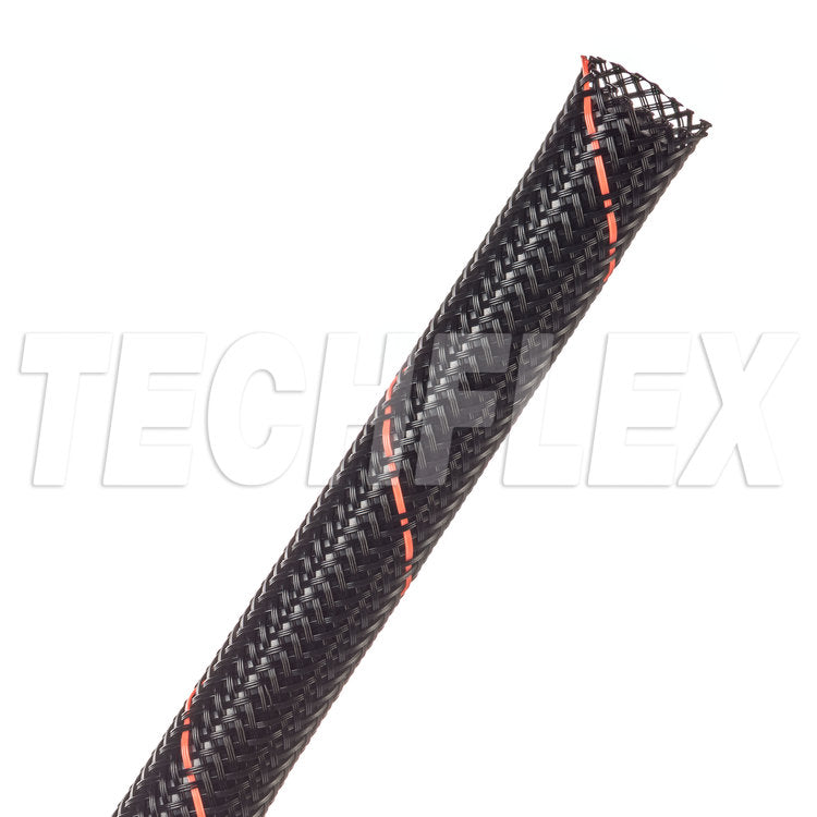 TechFlex Flexo® PET Splice Free Wire Sleeving (Sold by the Foot) - 8-Gauge,Black with Red Stripe