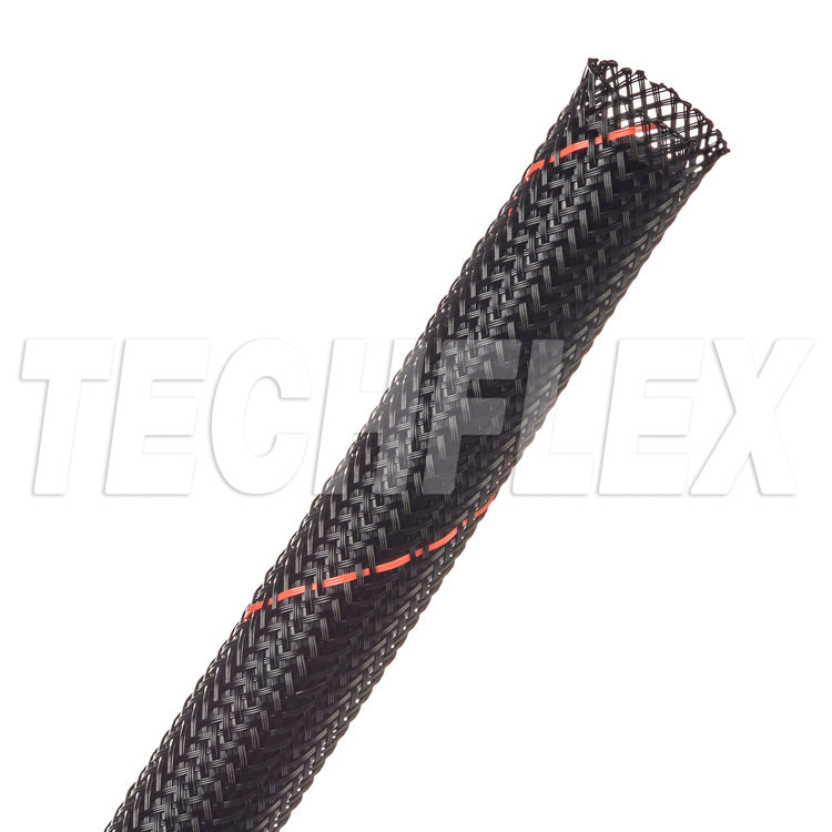 TechFlex Flexo® PET Splice Free Wire Sleeving (Sold by the Foot) - 4-Gauge,Black with Red Stripe